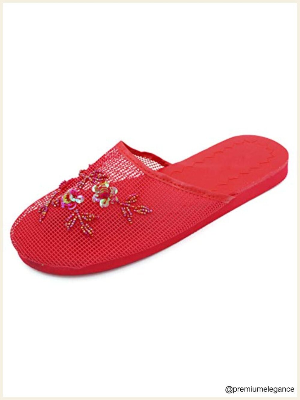 Women's Beaded Mesh Chinese Slippers Slip-On Floral EVA Foam Slide